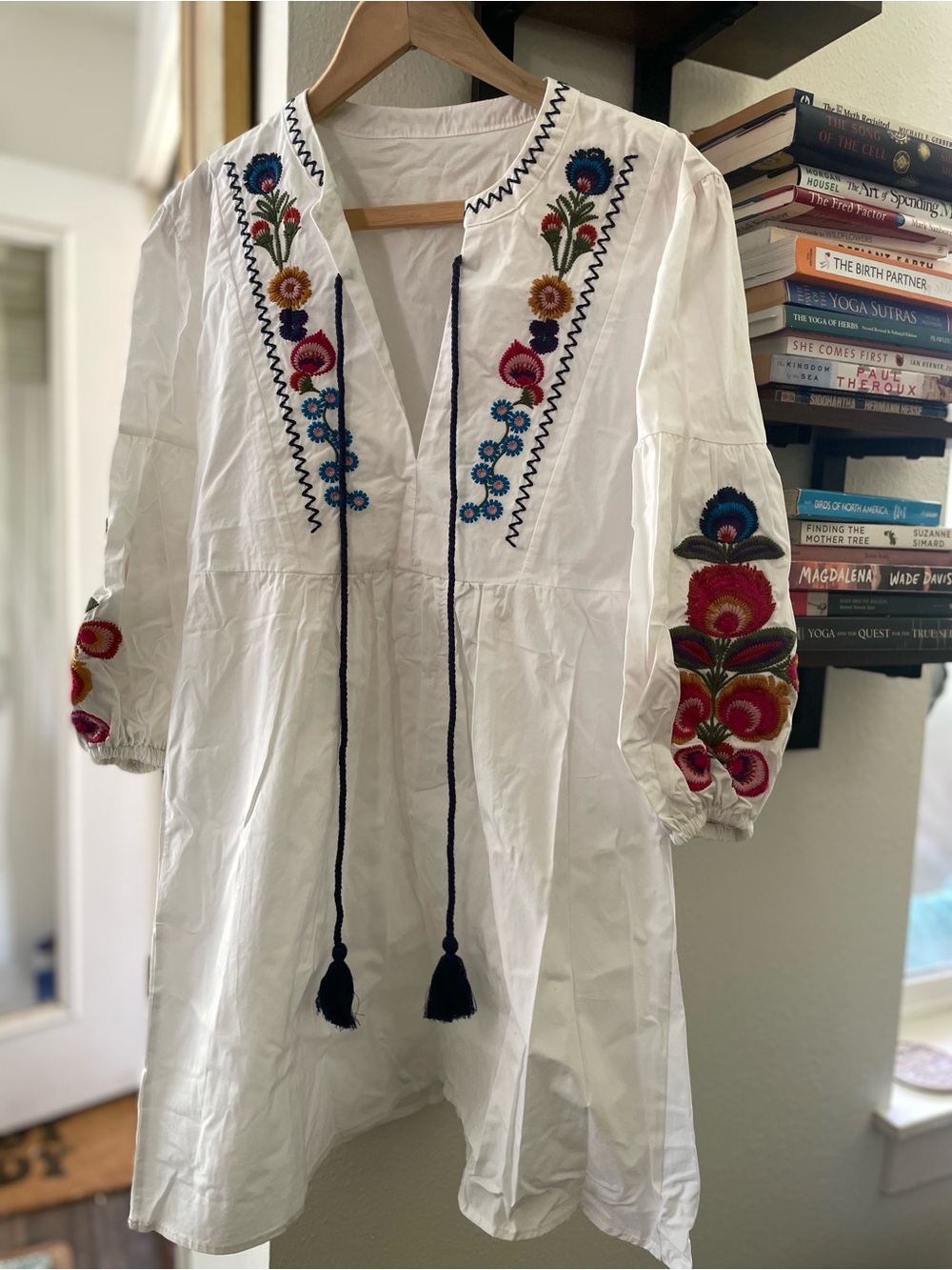 White Embroidered Boho Tunic with Colorful Floral Detail